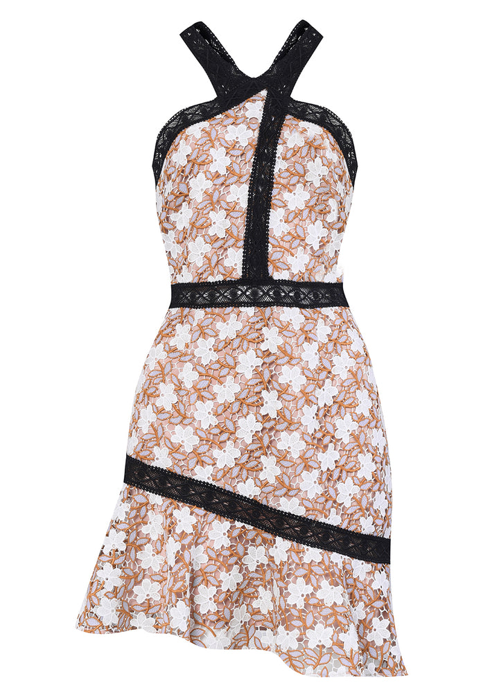Lilac White Daisy Lace Panelled Mini Dress - True Decadence