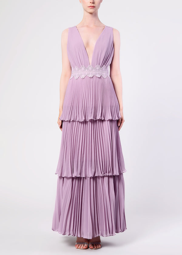 Dusty Lilac Plunge Front Tie Back Maxi Dress