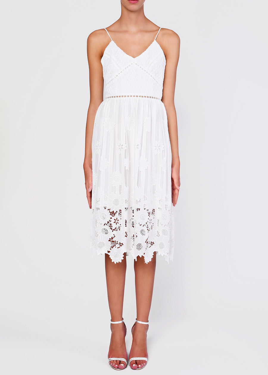 White Ladder Cut Work Strappy Midi Sundress