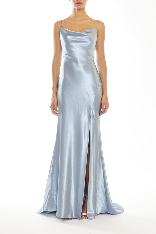 Pippa Steel Blue Bridesmaid Cowl-Neck Slip Dress