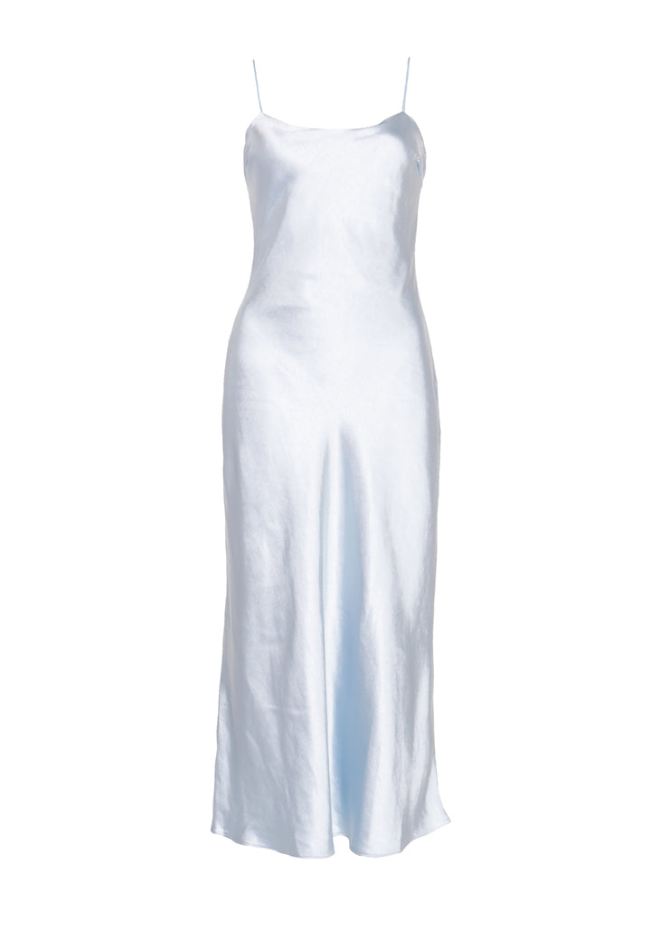 Delphine Icy Blue Midi Satin Slip Dress