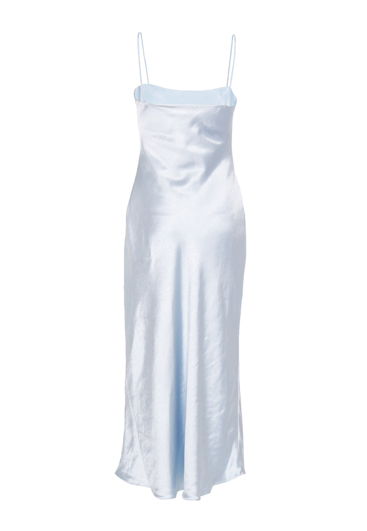 Delphine Icy Blue Midi Satin Slip Dress