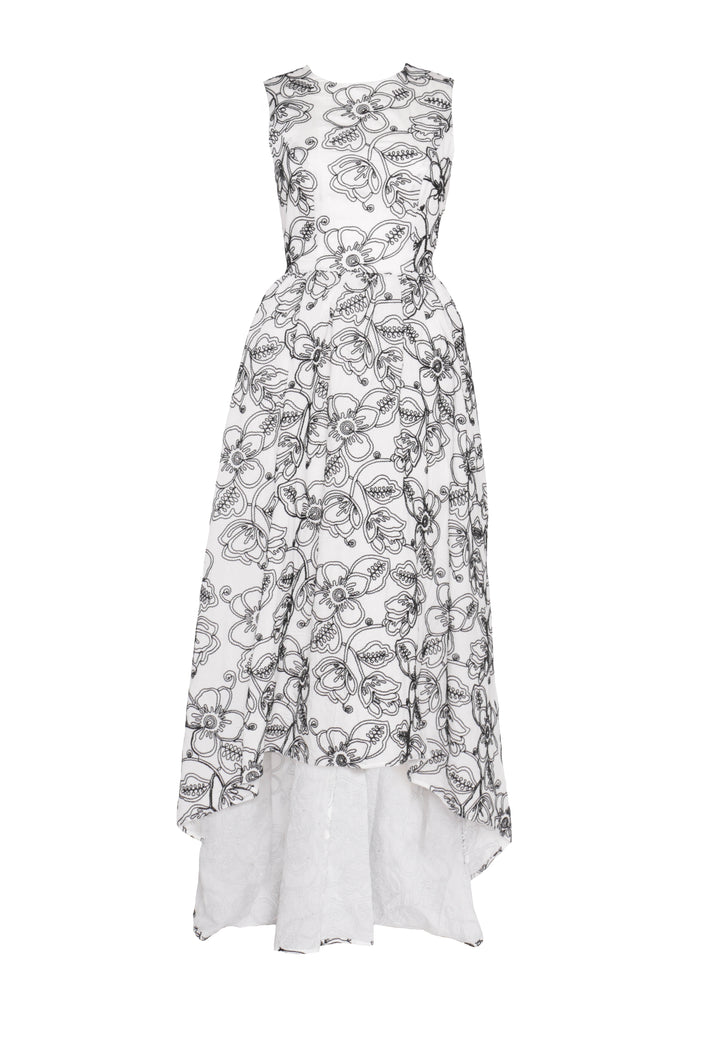 Katherine White Corded Flower High-Low Maxi-Dress