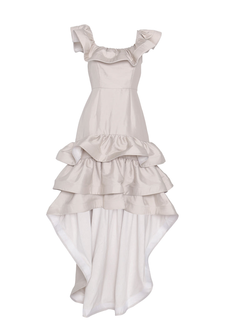 Florence Light Grey Waterfall Ruffle Maxi-Dress