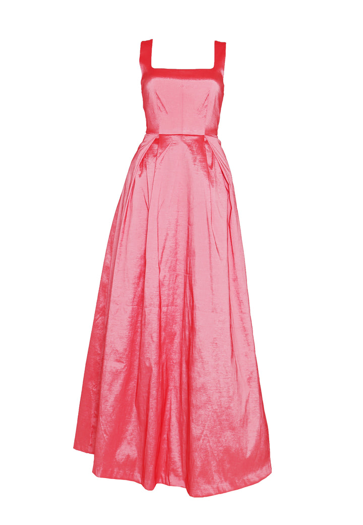 Audrey Coral Taffeta Square-Neck Maxi-Dress