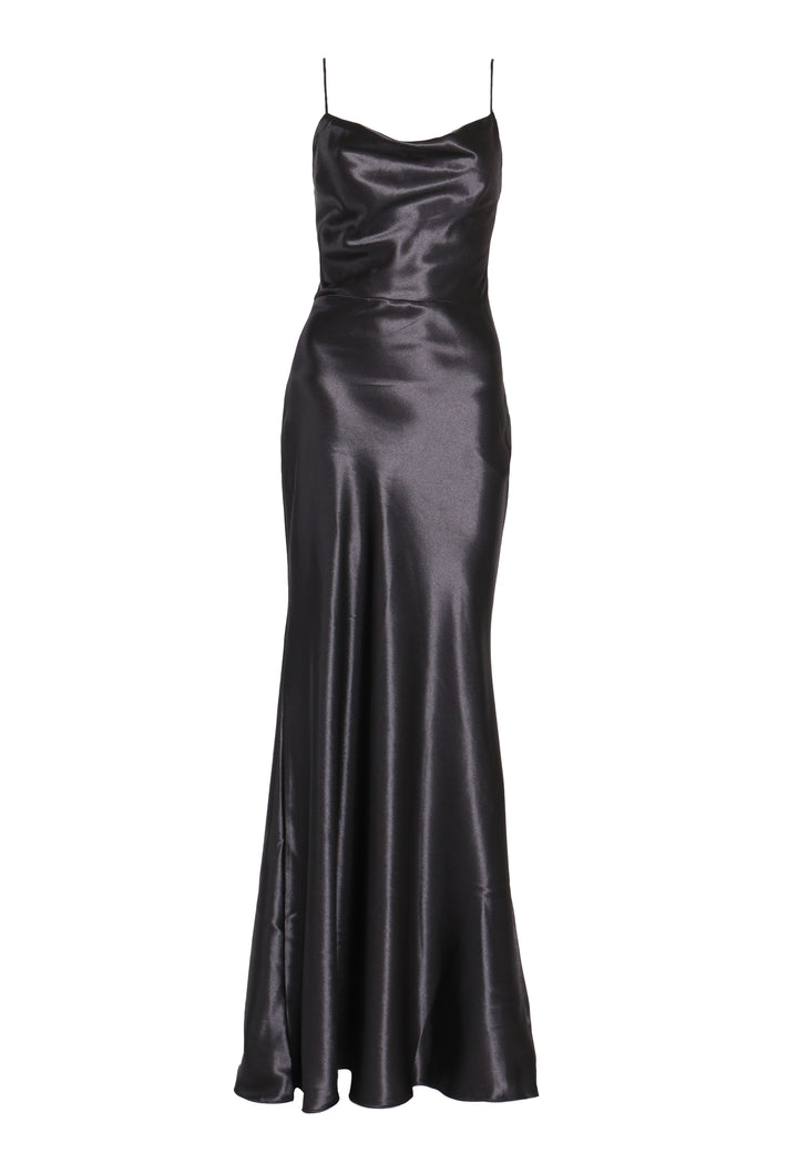 Vivian Black Cowl-Neck Bias Cut Maxi-Dress