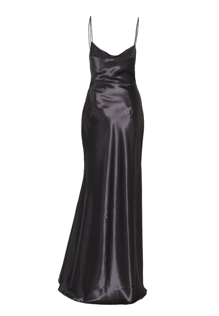 Vivian Black Cowl-Neck Bias Cut Maxi-Dress