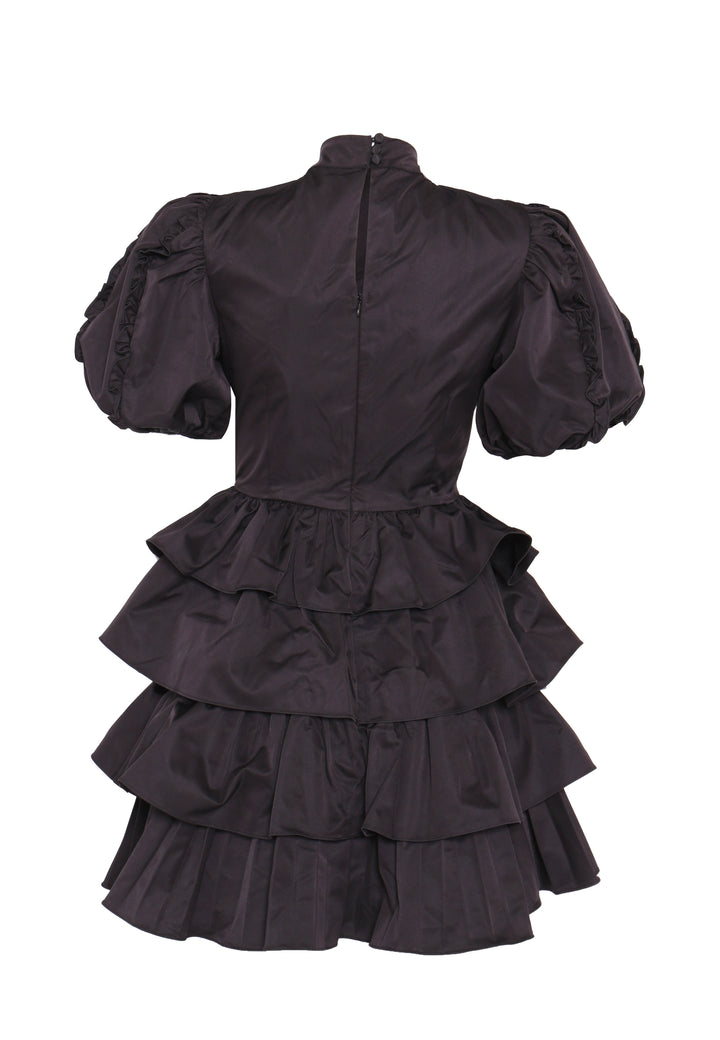 Lucy Black High-Neck Statement Sleeve Mini-Dress