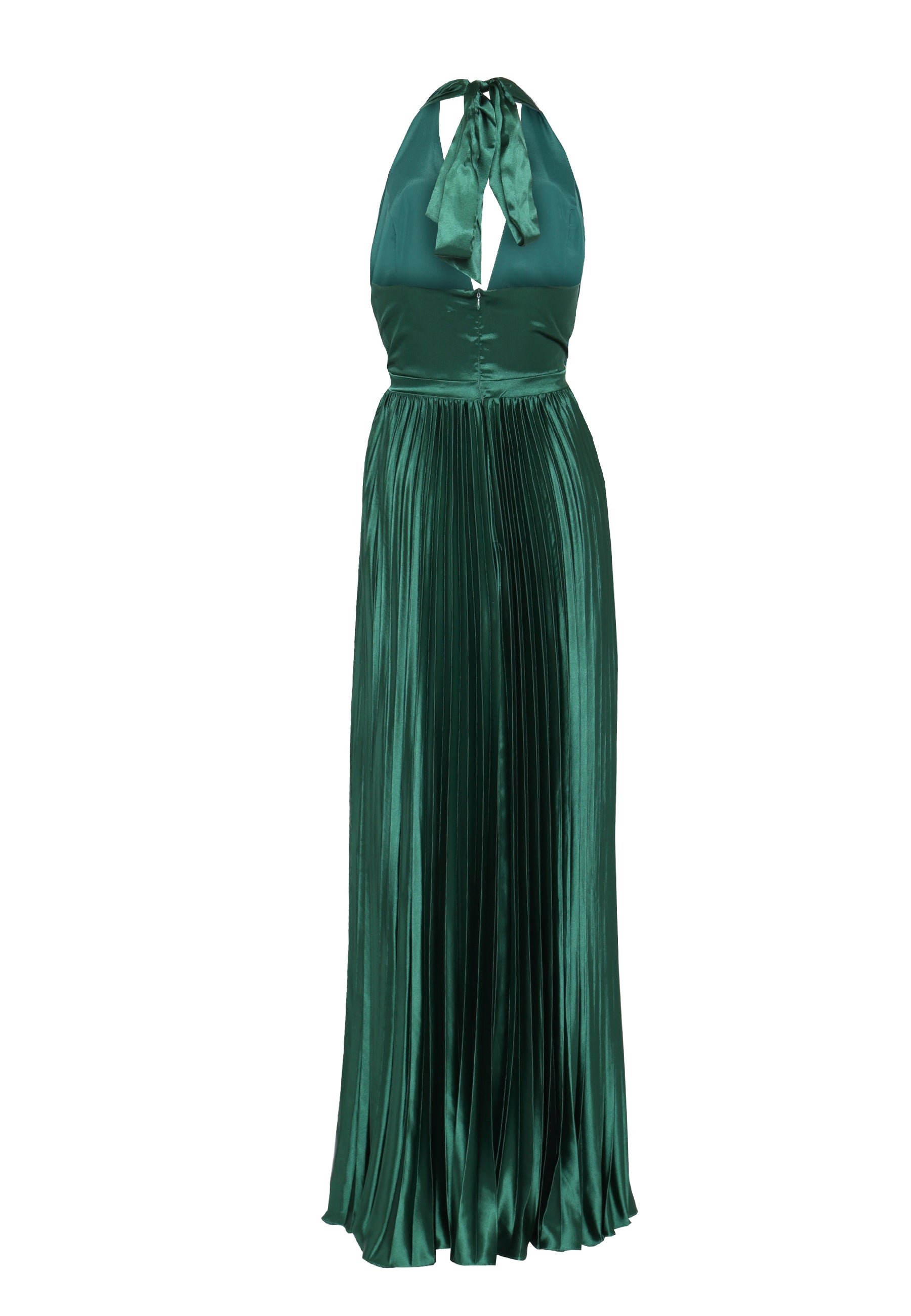 Celia Emerald-Green Pleated Satin Halterneck Maxi-Dress - 6 - True ...