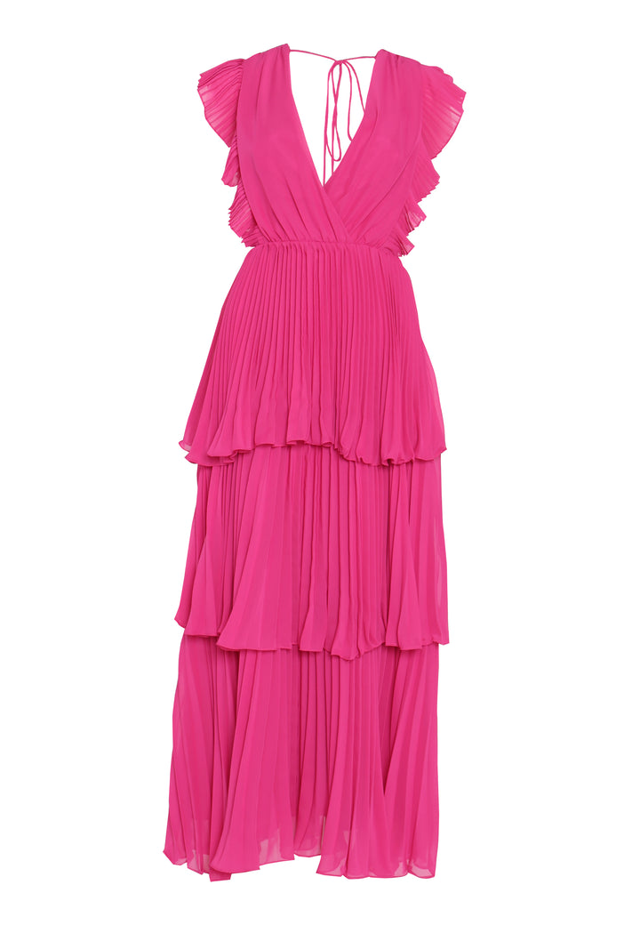 Beatrice Fuchsia Pleated Tiered Midaxi Dress
