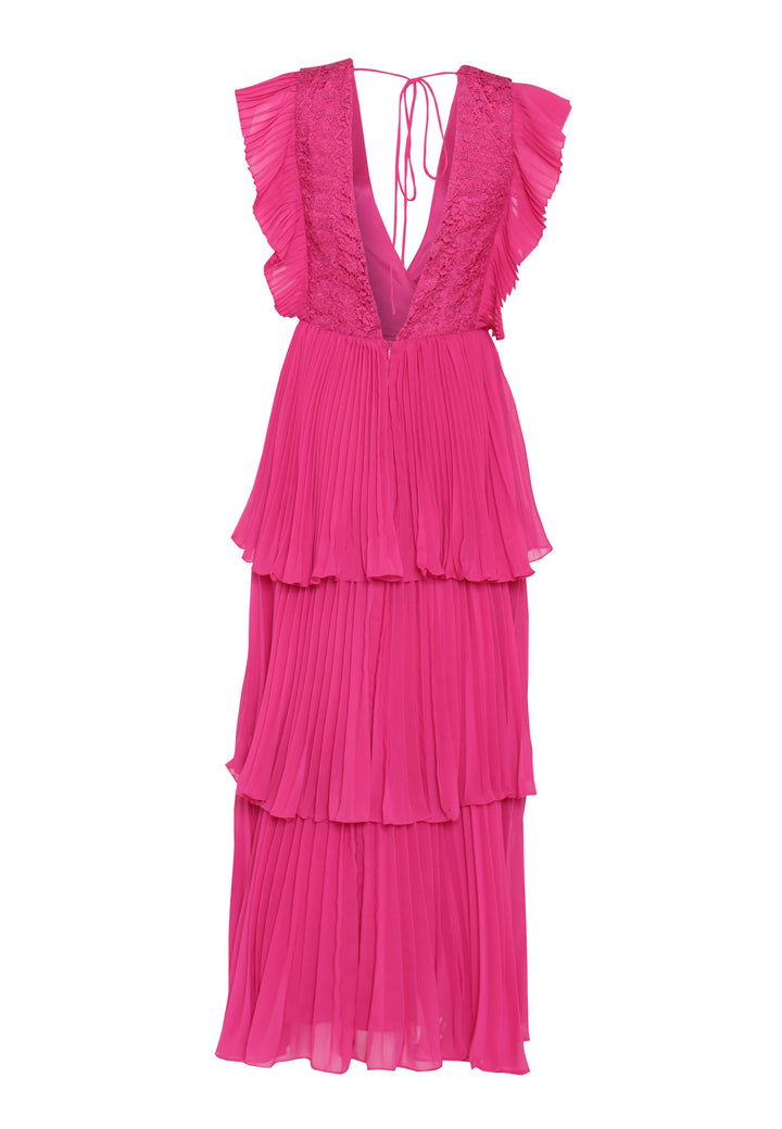 Beatrice Fuchsia Pleated Tiered Midaxi Dress