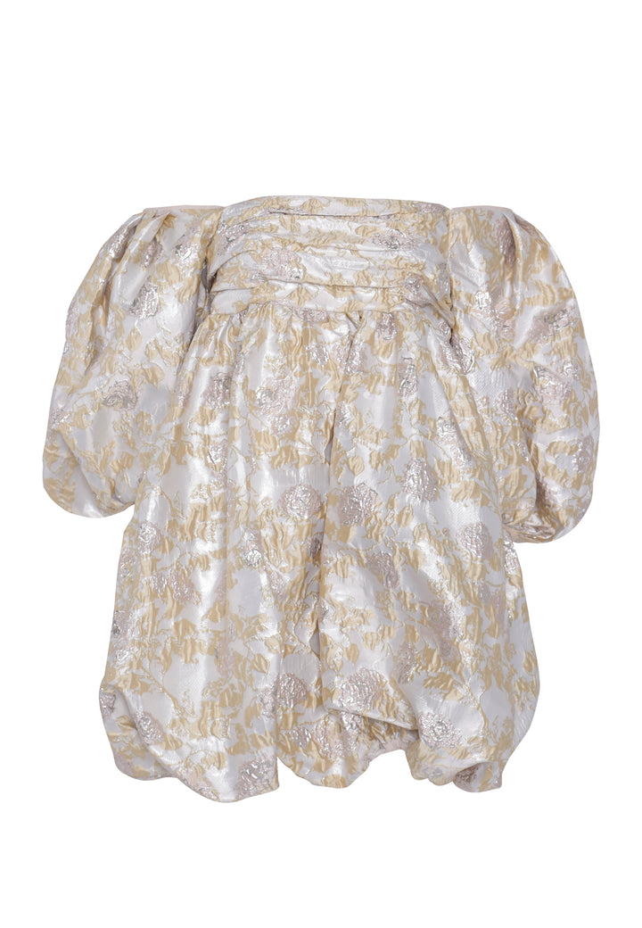 Faye Cream Metallic Floral Babydoll Mini-Dress