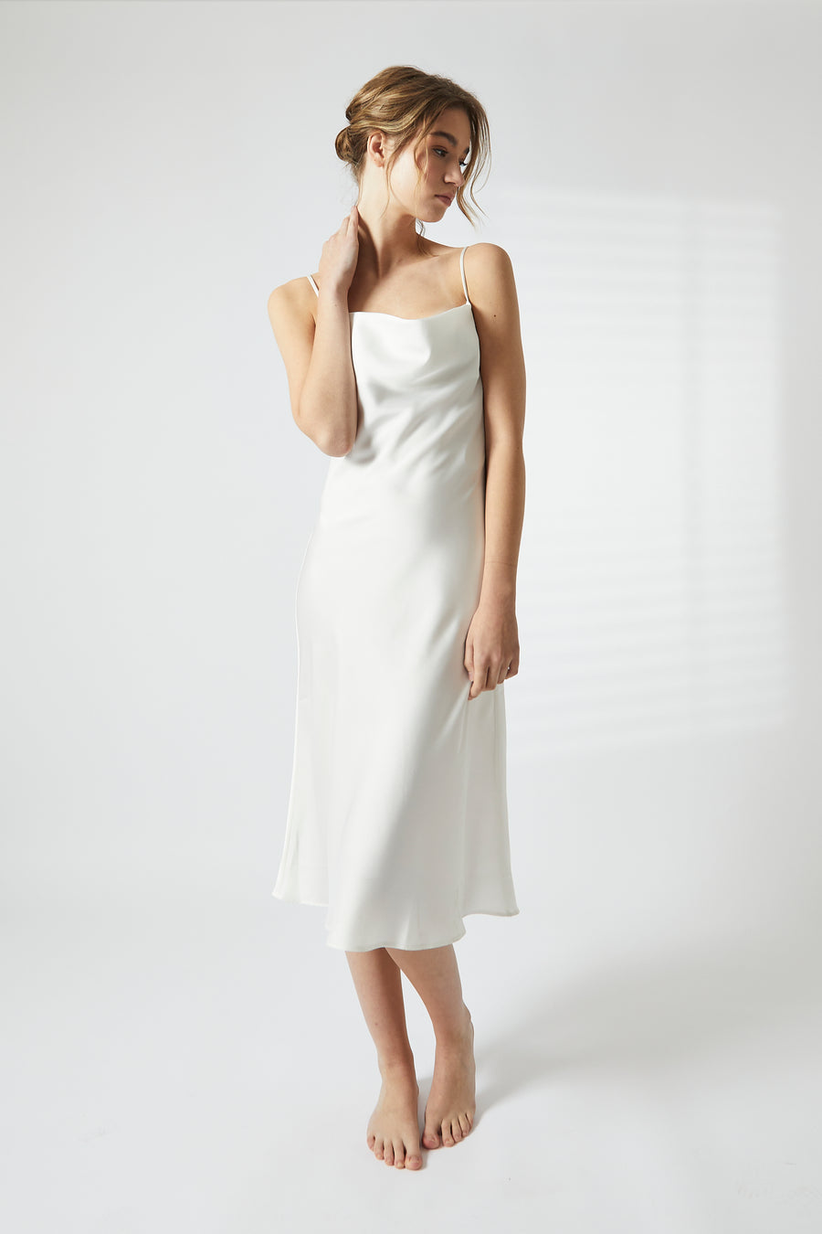 White Satin Midi Cowl Nightie
