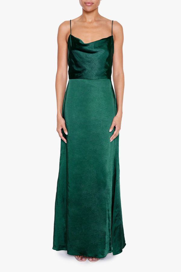 Vivian Emerald Green Cowl-Neck Bias Cut Maxi-Dress