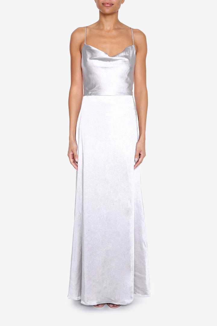 Vivian Silver Grey Cowl-Neck Bias Cut Maxi-Dress