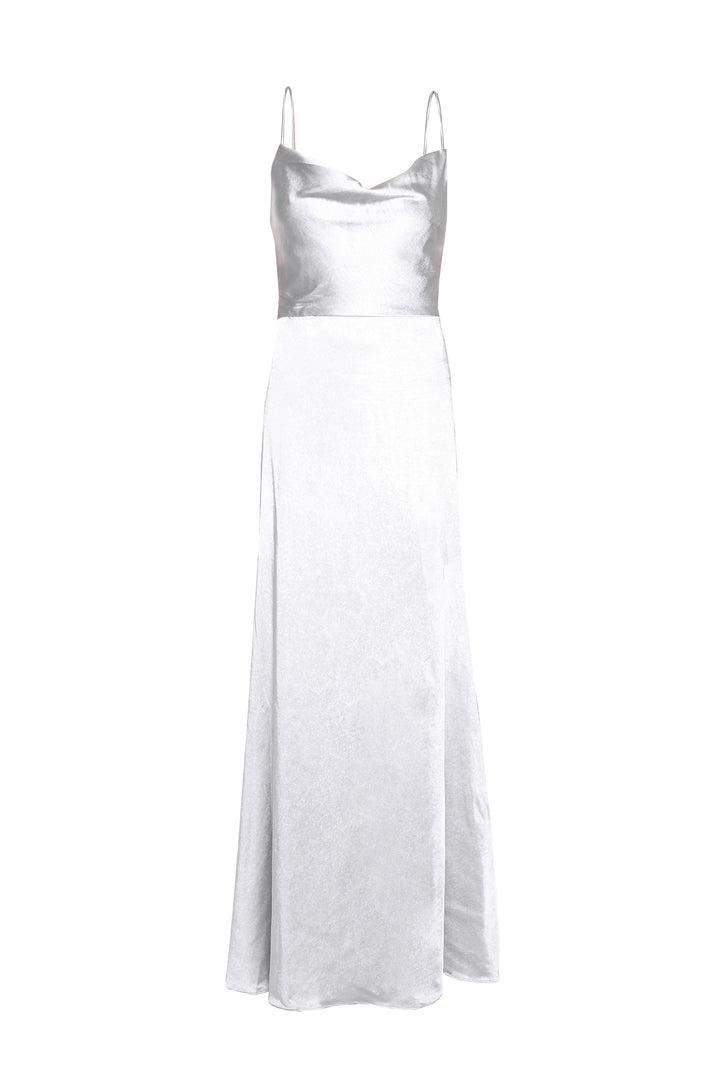 Vivian Silver Grey Cowl-Neck Bias Cut Maxi-Dress