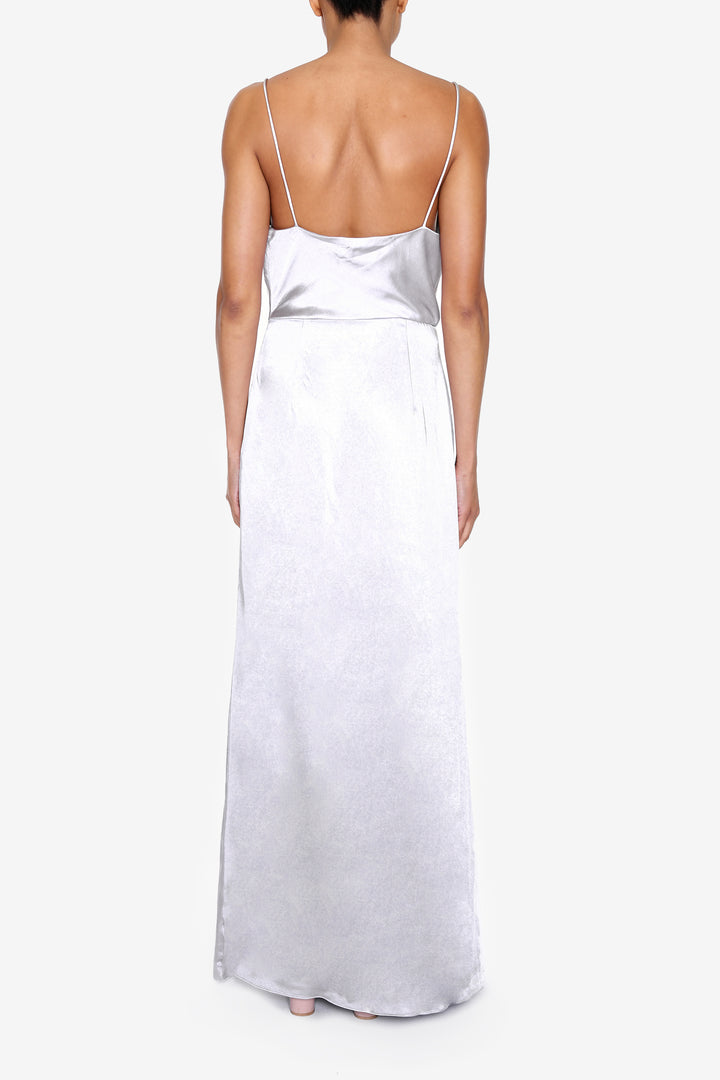 Vivian Silver Grey Cowl-Neck Bias Cut Maxi-Dress