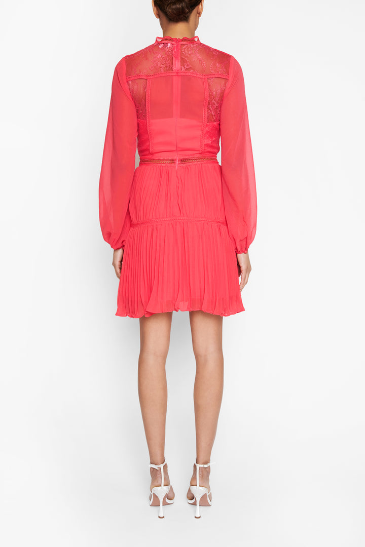 Lena Bright-Rose Lace Pleated Mini Dress