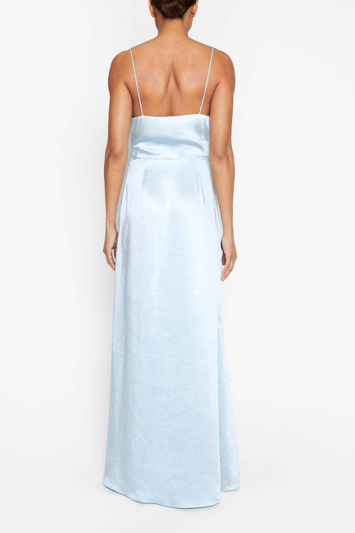 Vivian Icy Blue Cowl-Neck Bias Cut Maxi-Dress