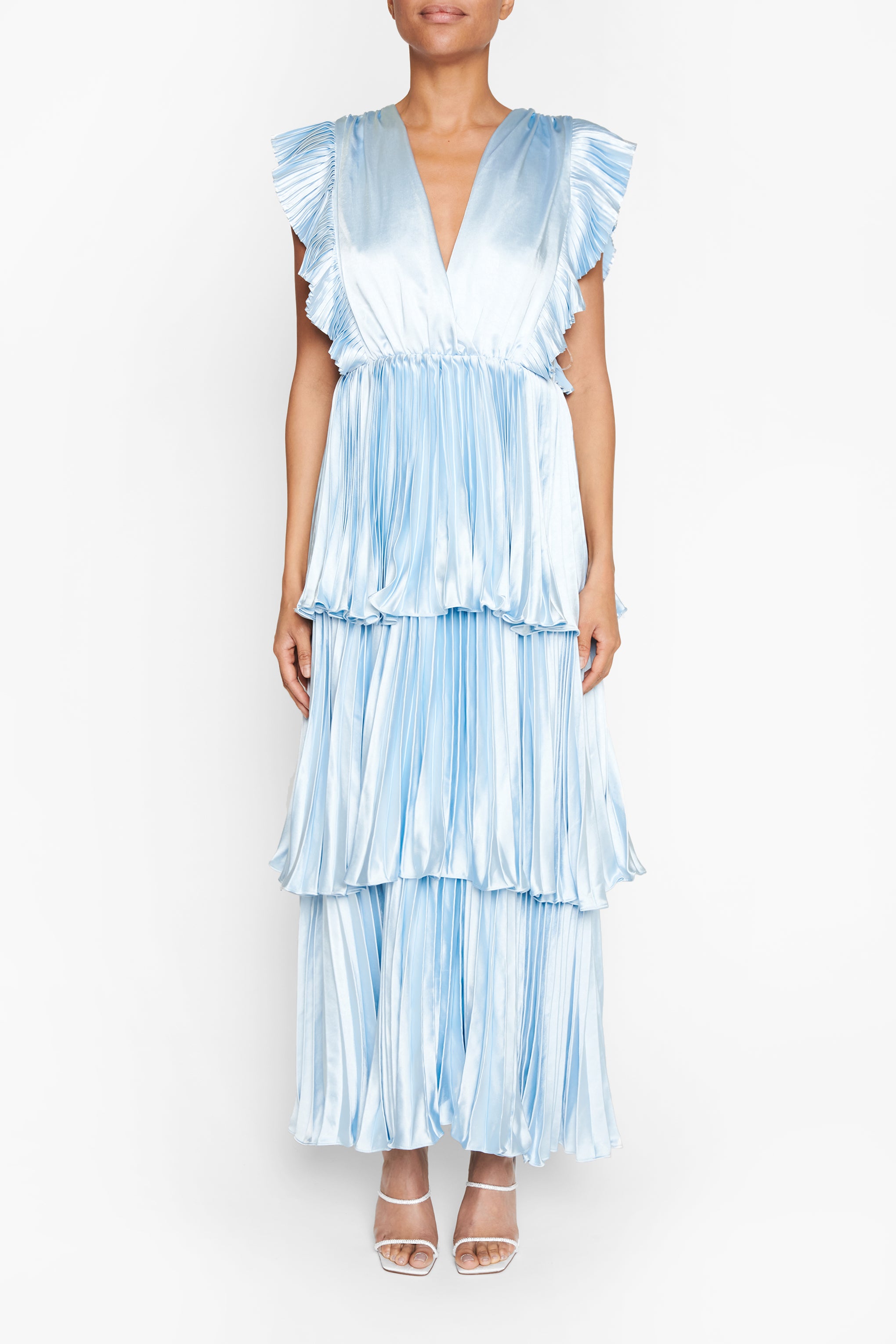 true decadence dress blue Beatrice Blue Satin Pleated Tiered Dress