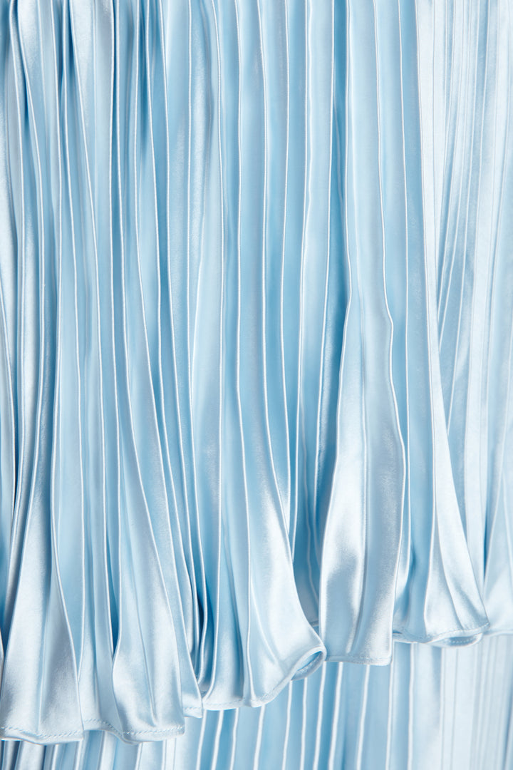 Beatrice Blue Satin Pleated Tiered Dress - True Decadence Beatrice Blue Satin Pleated Tiered Dress - True Decadence