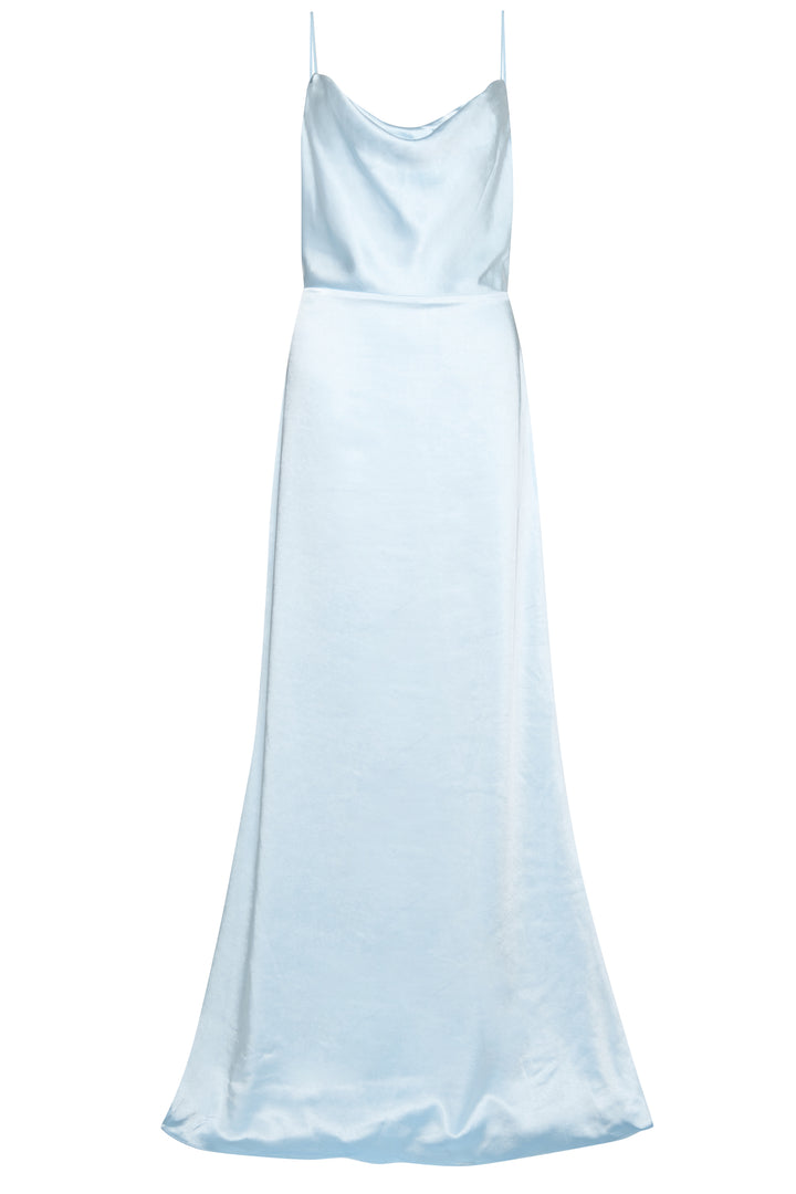 Vivian Icy Blue Cowl-Neck Bias Cut Maxi-Dress