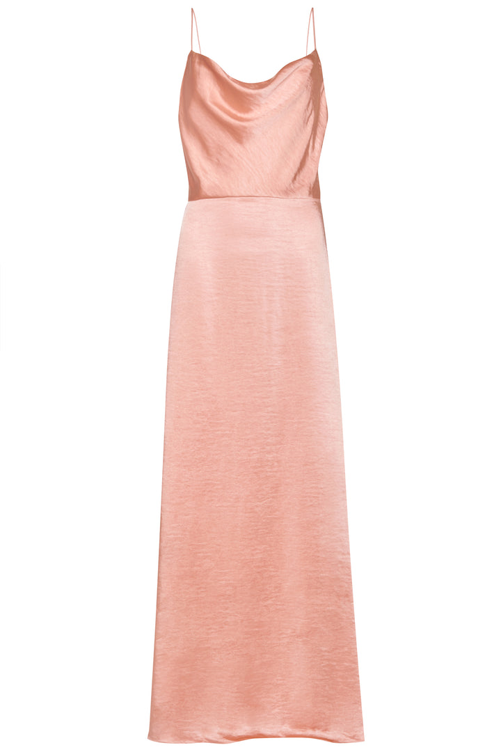 Vivian Light Peach Cowl-Neck Bias Cut Maxi-Dress