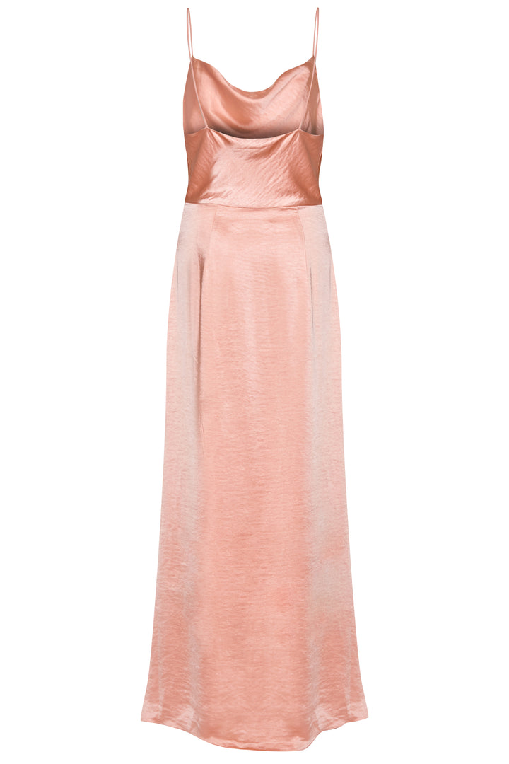 Vivian Light Peach Cowl-Neck Bias Cut Maxi-Dress