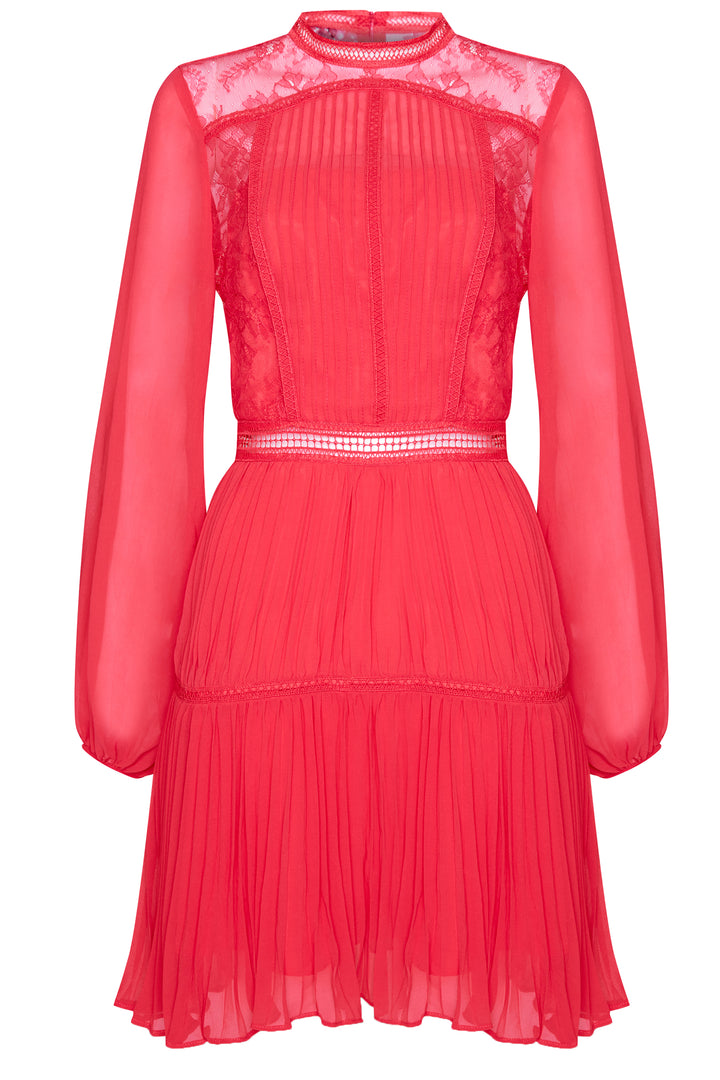 Lena Bright-Rose Lace Pleated Mini Dress