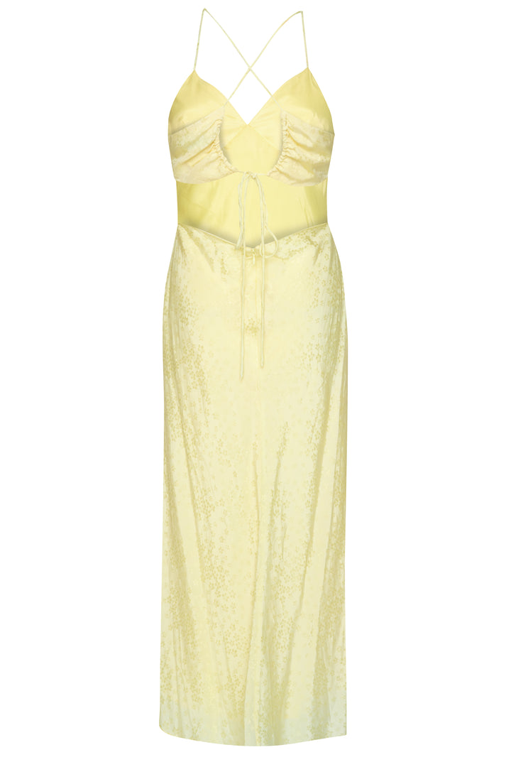 Diana Pale-Yellow Strappy Open-Back Midi Slip-Dress