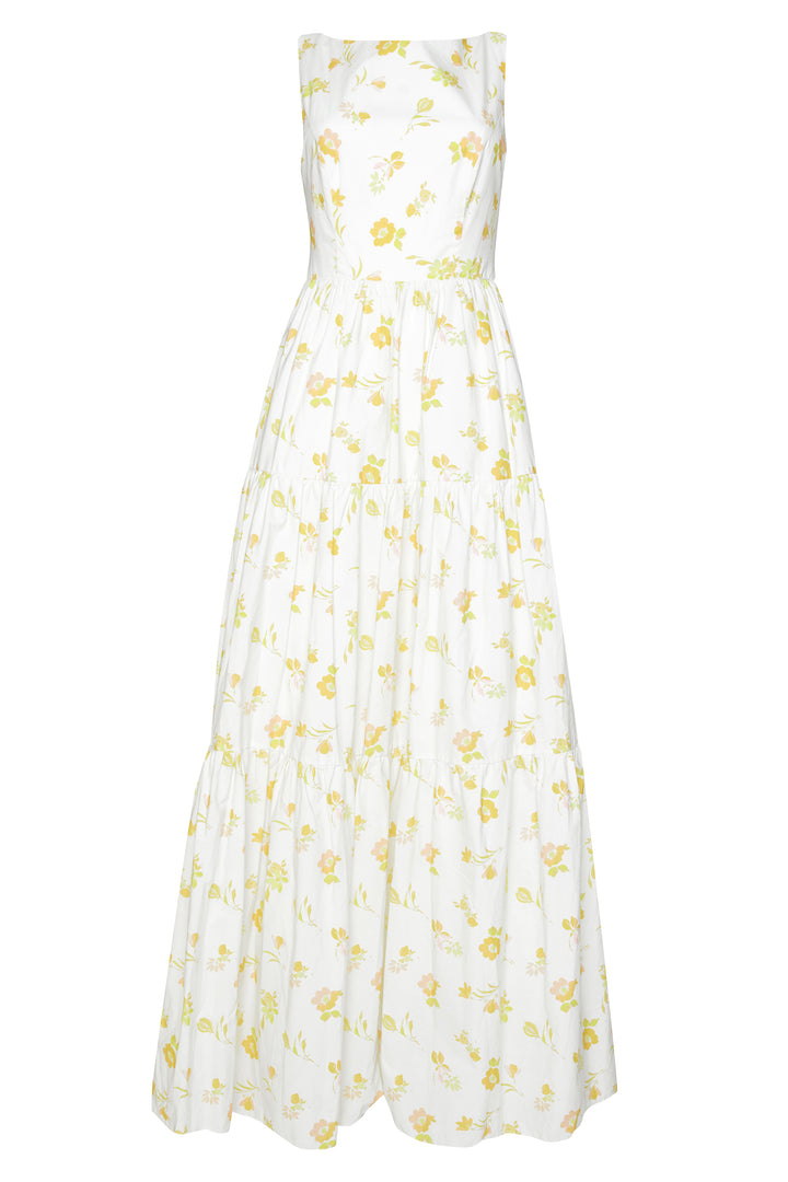 Lorna Cream Yellow Floral Tiered Backless Maxi Dress 