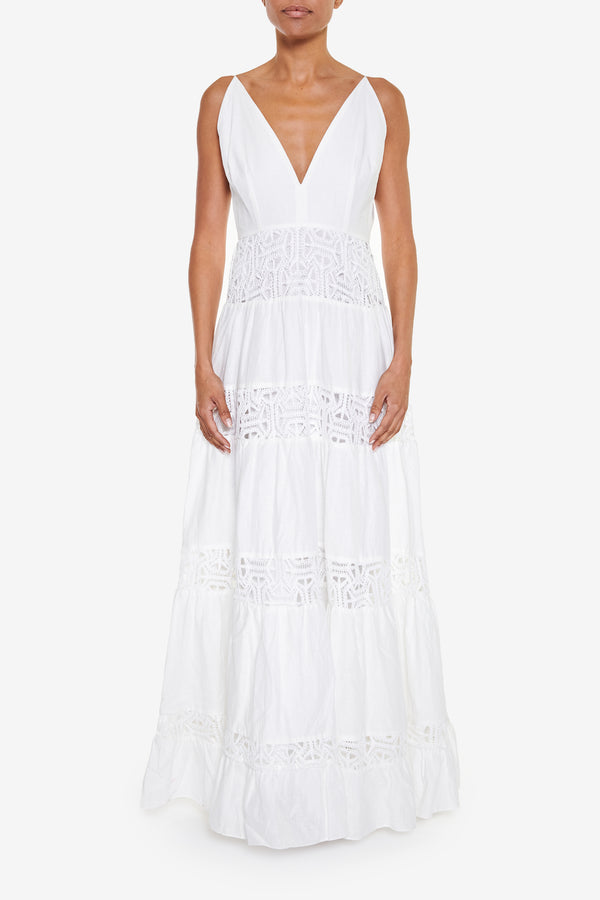 White Crochet Trim Maxi Dress