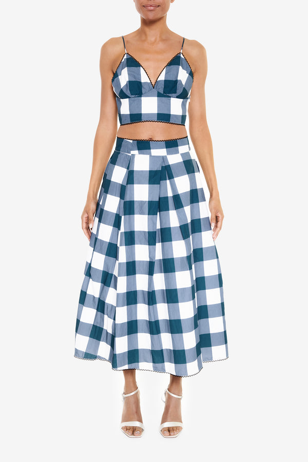 Petrol Blue Check Cropped Top