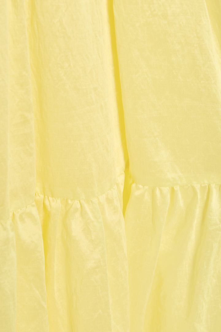 Julia Pale-Yellow High-Neck Full Skirt Maxi-Dress