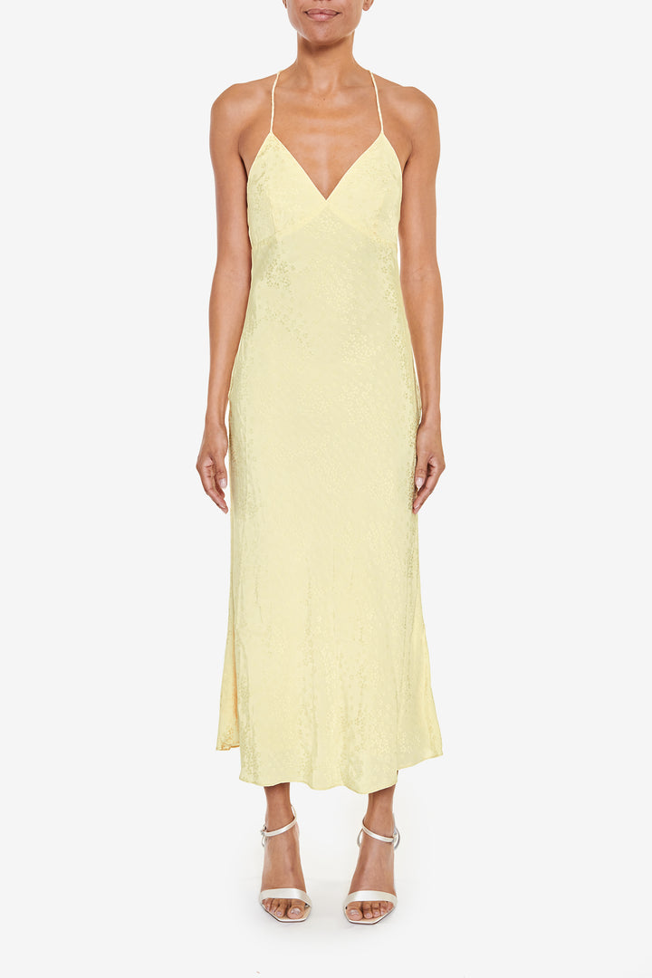 Diana Pale-Yellow Strappy Open-Back Midi Slip-Dress