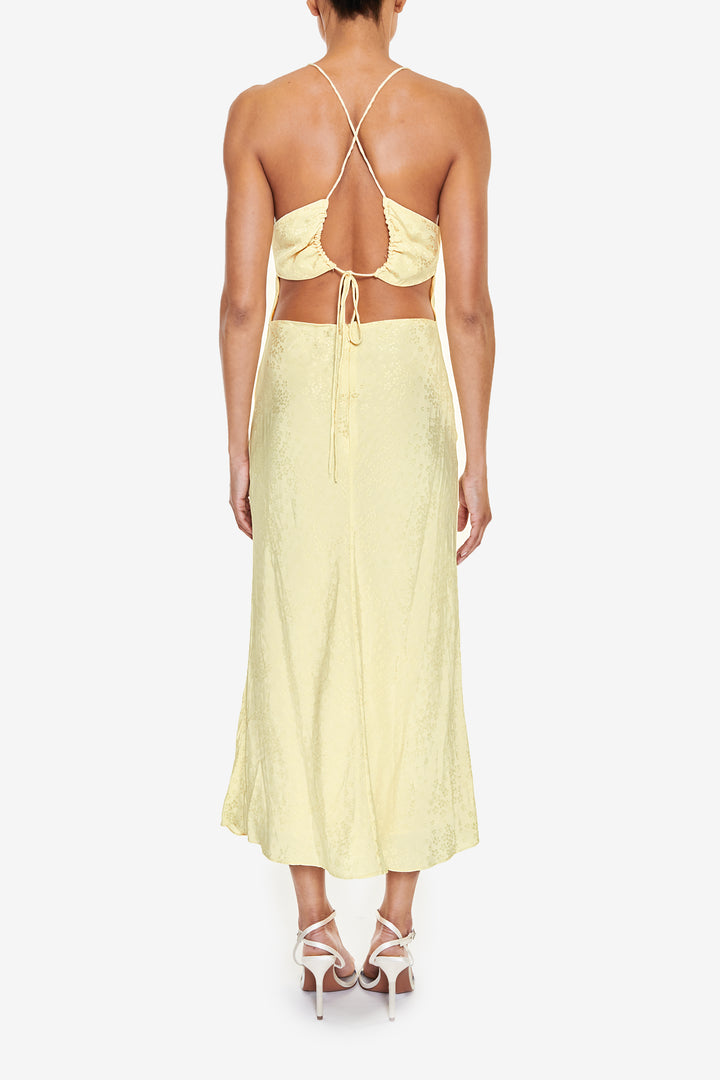 Diana Pale-Yellow Strappy Open-Back Midi Slip-Dress