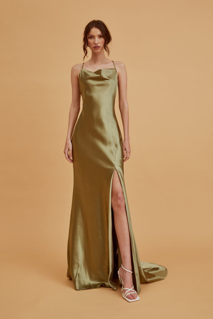 Pippa Sage Green Bridesmaid Cowl-Neck Slip Dress