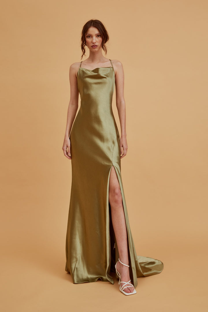 Pippa Sage Green Bridesmaid Cowl-Neck Slip Dress - True Decadence Pippa Sage Green Bridesmaid Cowl-Neck Slip Dress - True Decadence