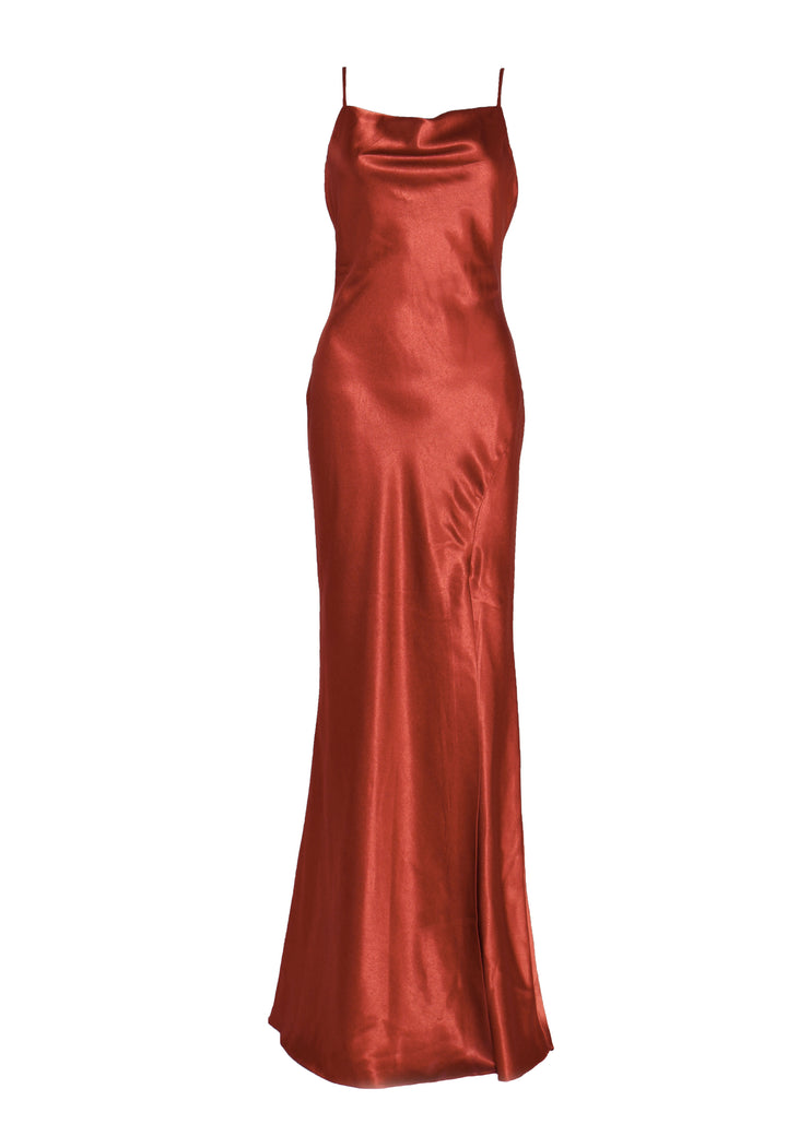 Pippa Dark Copper Bridesmaid Cowl-Neck Slip Dress