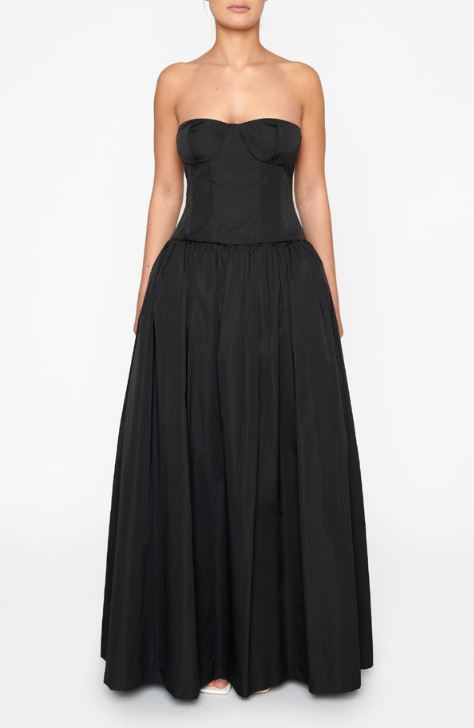 Thea Black Strapless Corset-Top Maxi-Dress